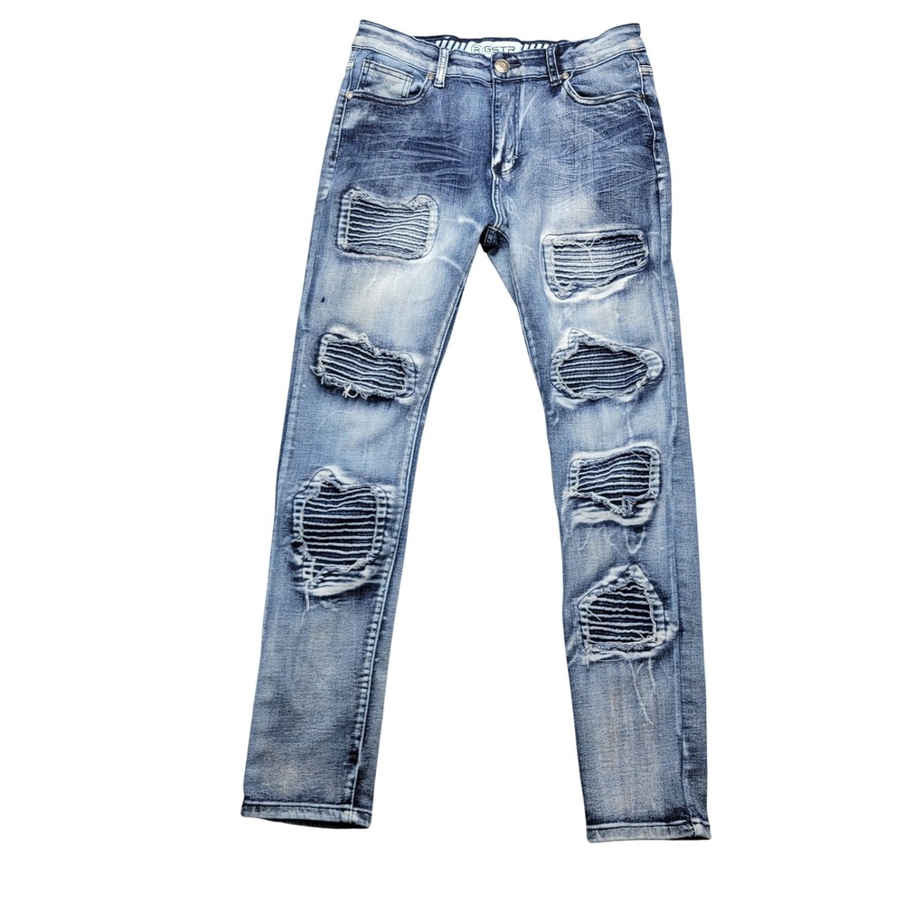 RGSTR Jeans Mens 34x32 Blue Light Wash‎ Distressed Skinny Stretch Denim Pants